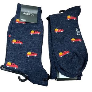 J. Crew Mens Trouser Socks Blue Cotton One Size Truck Pumpkin SET of 2 NWT